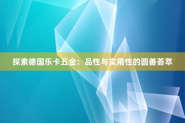探索德国乐卡五金：品性与实用性的圆善荟萃